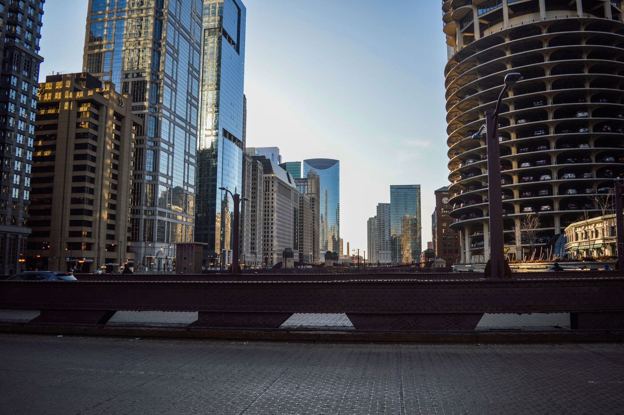 Chicago River and office towers in the Loop